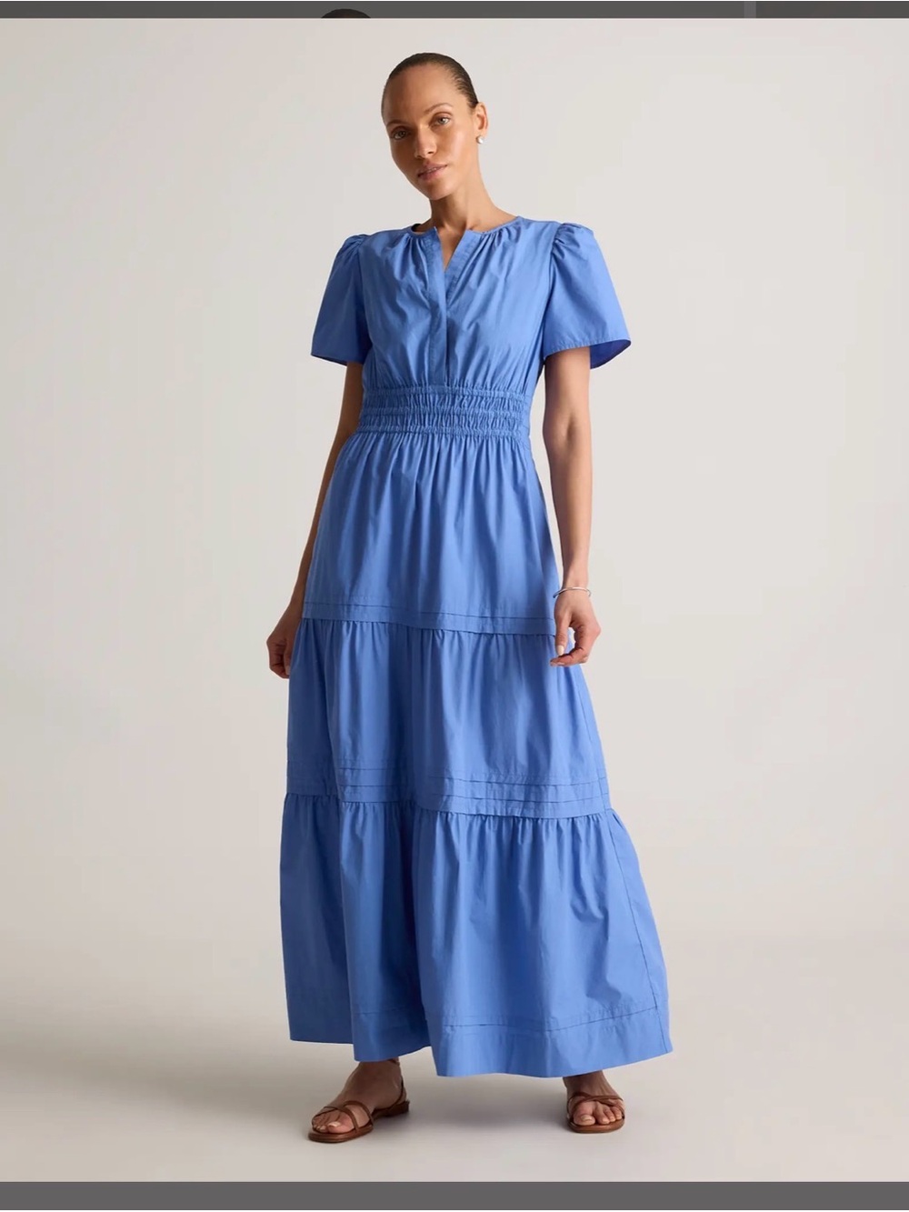 NWT Quince Women’s 100% Organic Cotton Poplin Tiered Maxi Dress Navy Color: True